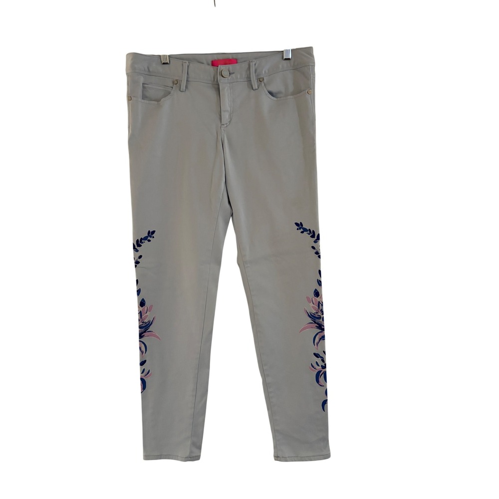 Lilly Pulitzer Blue Floral Embroidered Skinny Pants Size 10